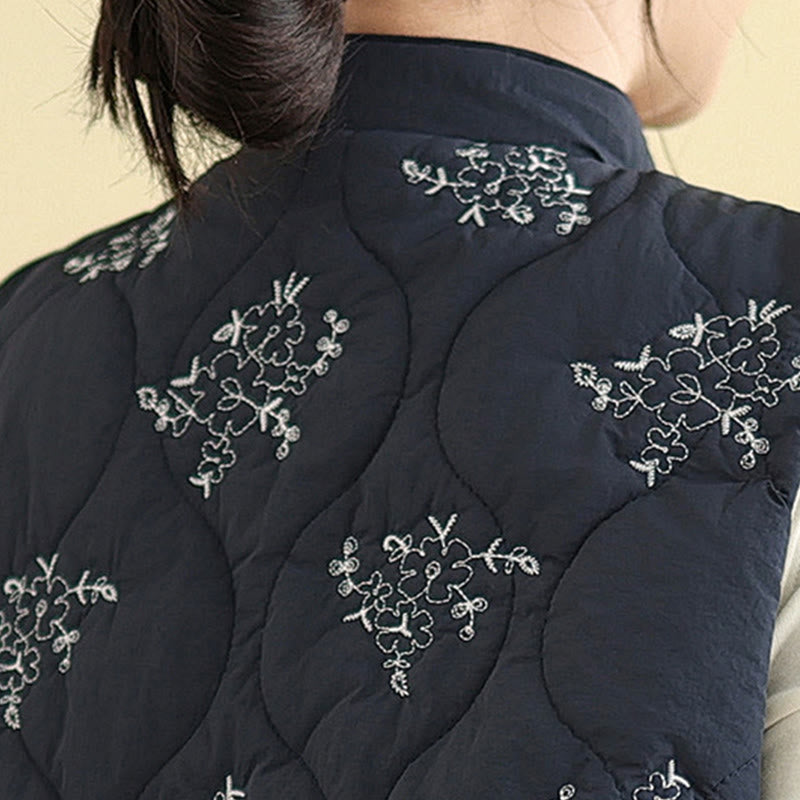 Chaleco de algodón sin mangas para mujer con botones de rana bordados con Buddha Stones y bolsillos - image 9