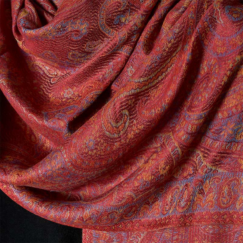 Buddha Stones Bufanda chal acogedor con borlas y estampado de rayas de flores de anacardo de primavera - image 3