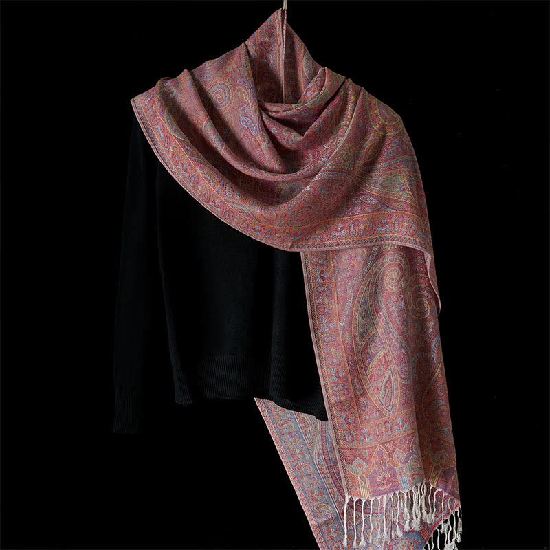 Buddha Stones Bufanda chal acogedor con borlas y estampado de rayas de flores de anacardo de primavera - image 7