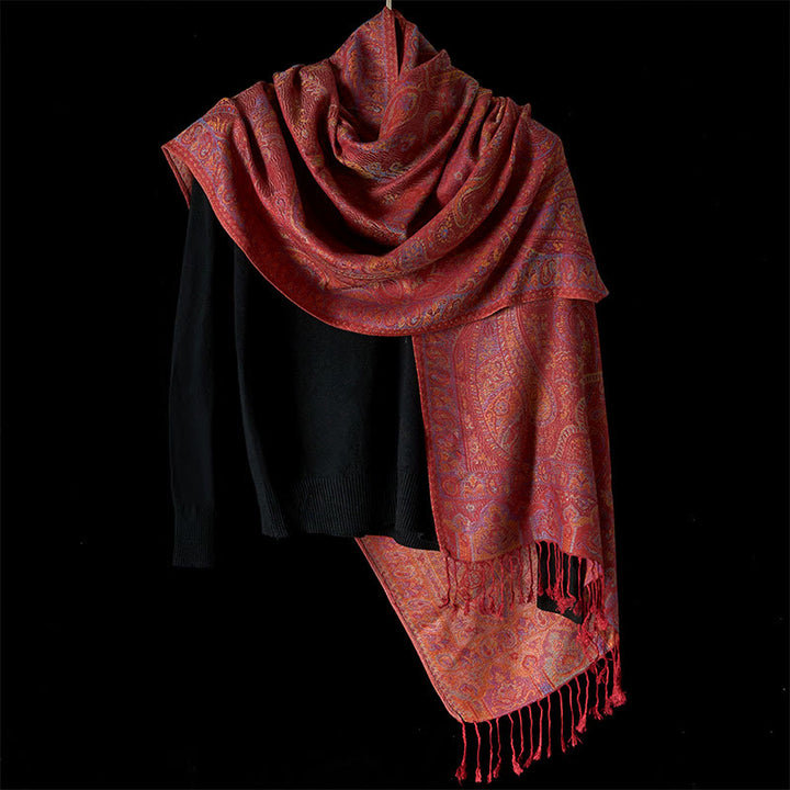 Buddha Stones Bufanda chal acogedor con borlas y estampado de rayas de flores de anacardo de primavera - image 1