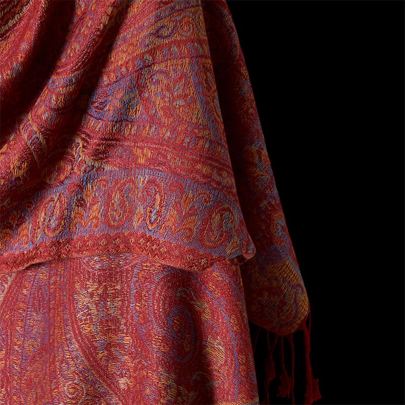 Buddha Stones Bufanda chal acogedor con borlas y estampado de rayas de flores de anacardo de primavera - image 4