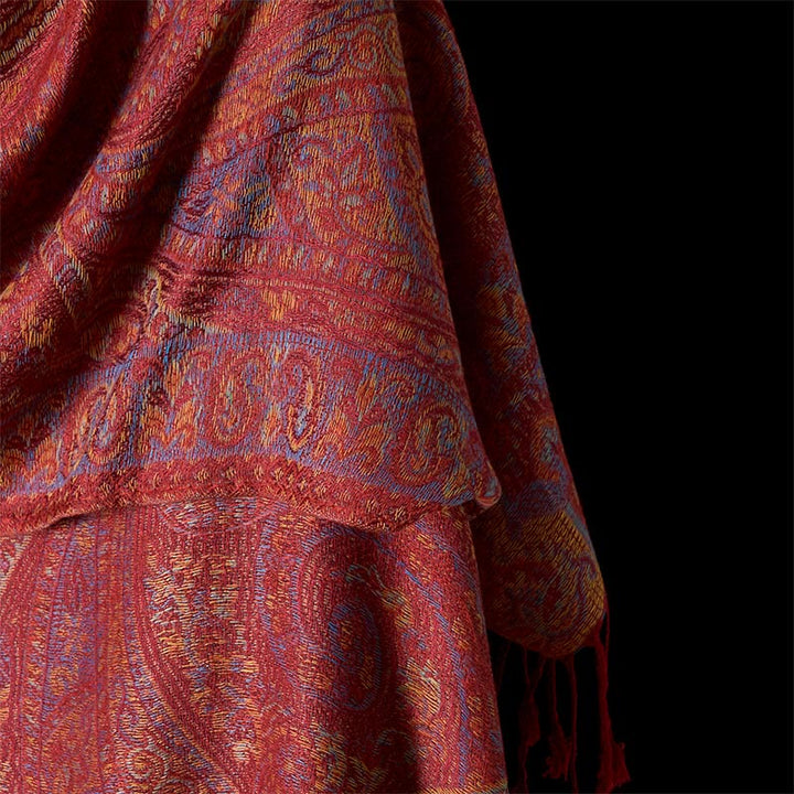 Buddha Stones Bufanda chal acogedor con borlas y estampado de rayas de flores de anacardo de primavera - image 4