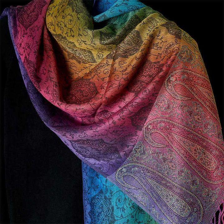 Bufanda/chal acogedora con borlas, estampado floral de anacardo con degradado colorido y Buddha Stones para primavera. - image 13
