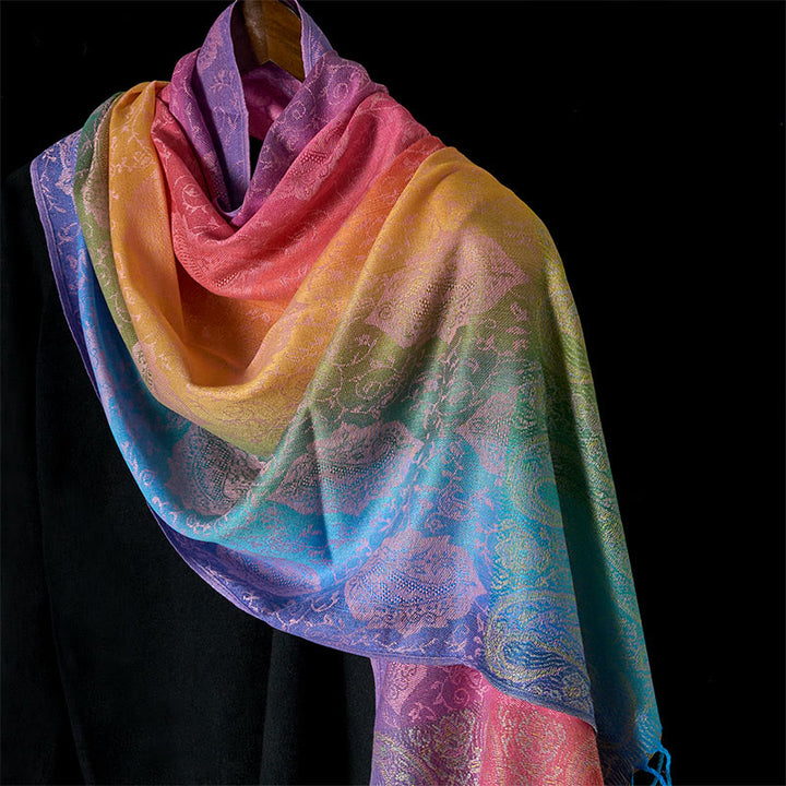 Bufanda/chal acogedora con borlas, estampado floral de anacardo con degradado colorido y Buddha Stones para primavera. - Limón Chiffon - 180 cm - image 0