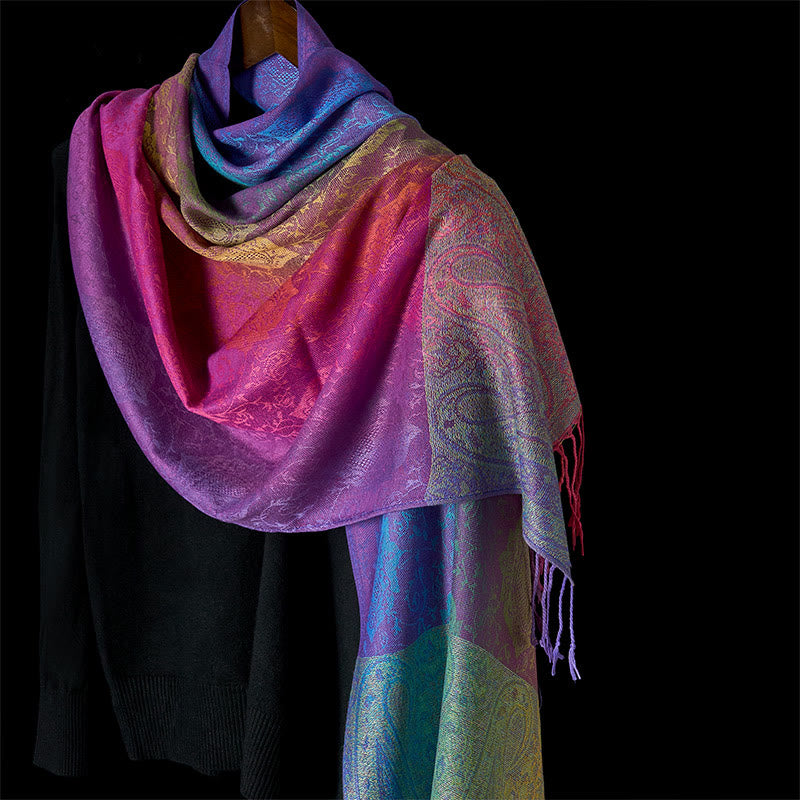 Bufanda/chal acogedora con borlas, estampado floral de anacardo con degradado colorido y Buddha Stones para primavera. - Orquídea - 180 cm - image 2