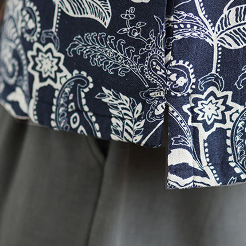 Chaleco de algodón sin mangas para mujer con estampado de plantas de Buddha Stones y botones de rana, con bolsillos - image 7