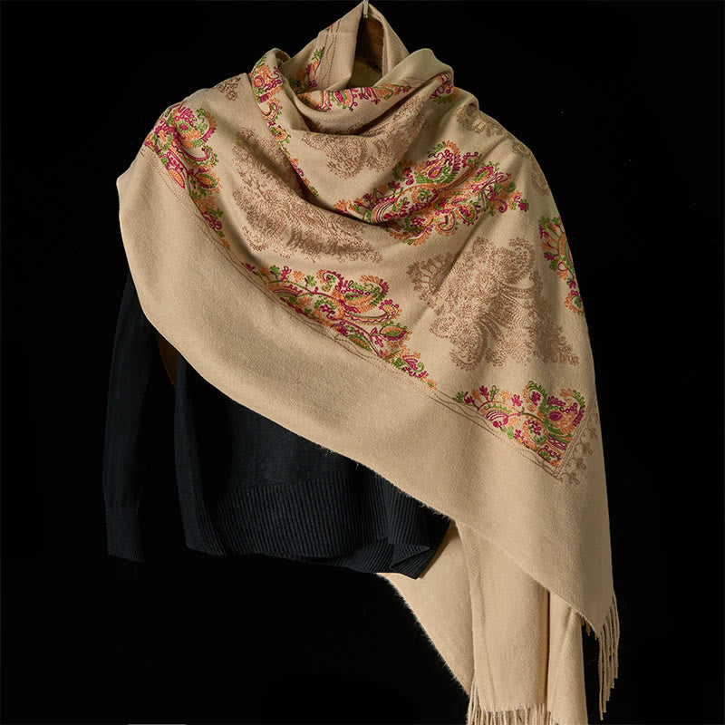 Bufanda chal acogedora con borlas y diseño de flores de vides coloridas de invierno con Buddha Stones - image 7