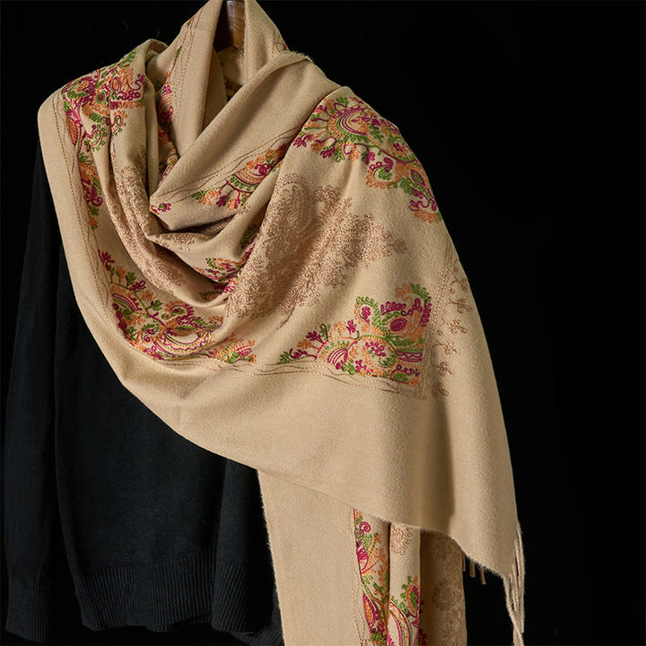 Bufanda chal acogedora con borlas y diseño de flores de vides coloridas de invierno con Buddha Stones - Beige - 185*70 cm - image 6