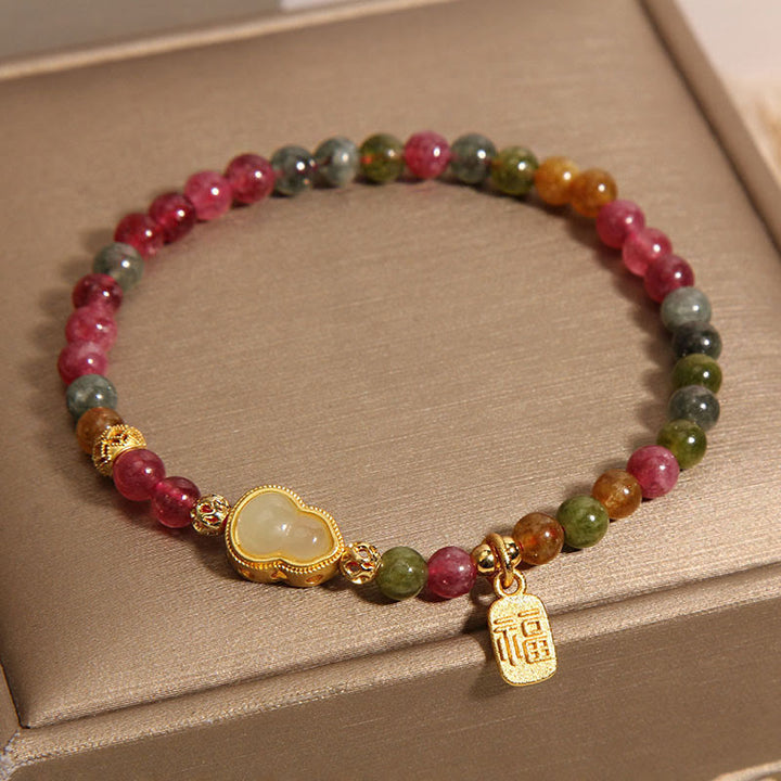 Pulsera con Buddha Stones, turmalina, piedra colorida, carácter Fu positivo - image 3