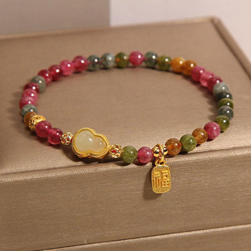 Pulsera con Buddha Stones, turmalina, piedra colorida, carácter Fu positivo - image 1