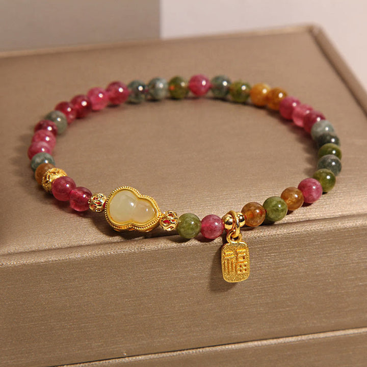 Pulsera con Buddha Stones, turmalina, piedra colorida, carácter Fu positivo - image 1
