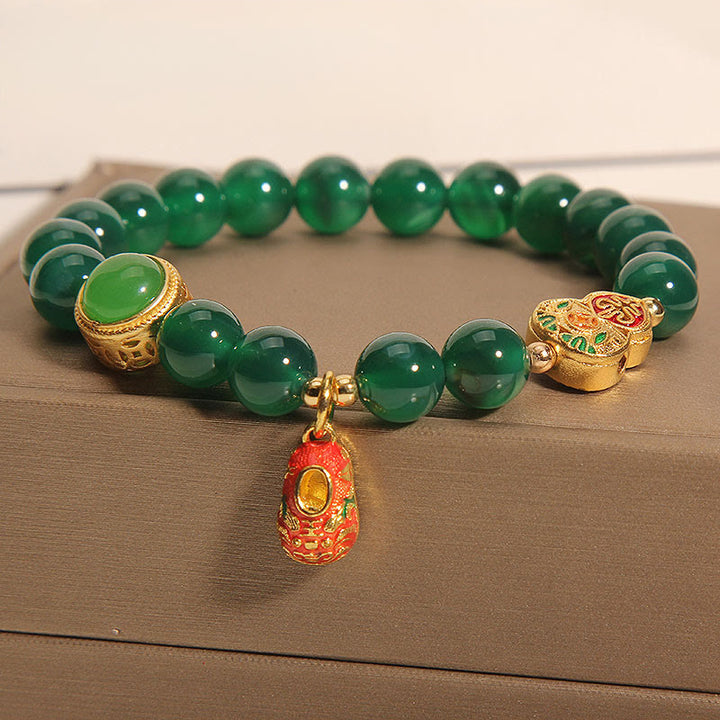 Pulsera de la esperanza con diseño de calabaza, zapatos de tigre y ágata verde natural de Buddha Stones - Ágata verde (circunferencia de la muñeca: 14-16 cm) - image 0