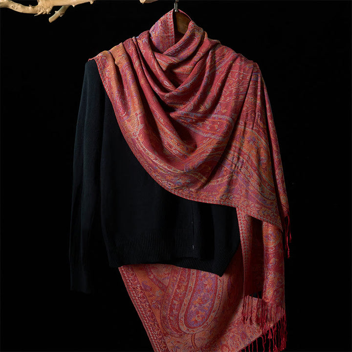 Bufanda chal suave con borlas y diseño geométrico de flores de anacardo, hojas y vides de Buddha Stones y piedras - image 6