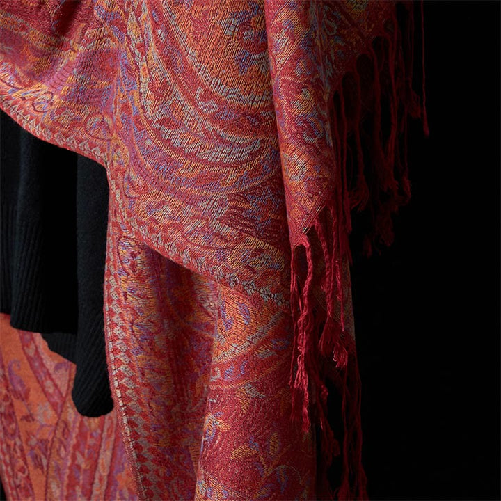 Bufanda chal suave con borlas y diseño geométrico de flores de anacardo, hojas y vides de Buddha Stones y piedras - image 10