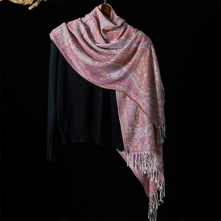 Bufanda chal suave con borlas y diseño geométrico de flores de anacardo, hojas y vides de Buddha Stones y piedras - image 17