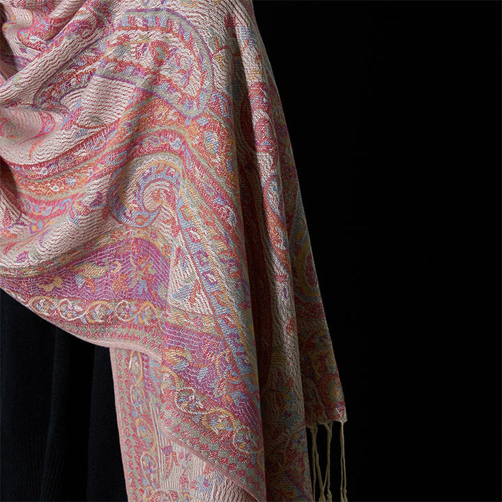 Bufanda chal suave con borlas y diseño geométrico de flores de anacardo, hojas y vides de Buddha Stones y piedras - image 3