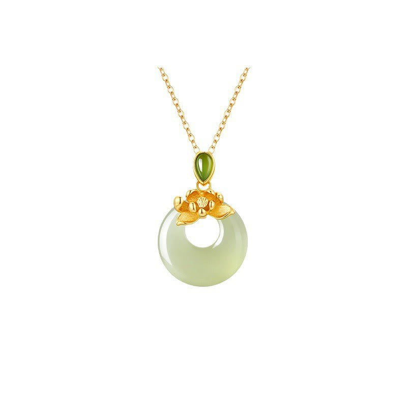 Collar con colgante de loto de la suerte de jade hetiano bañado en oro y plata de ley 925 con Buddha Stones - image 9