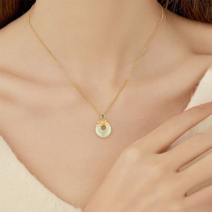 Collar con colgante de loto de la suerte de jade hetiano bañado en oro y plata de ley 925 con Buddha Stones - image 3