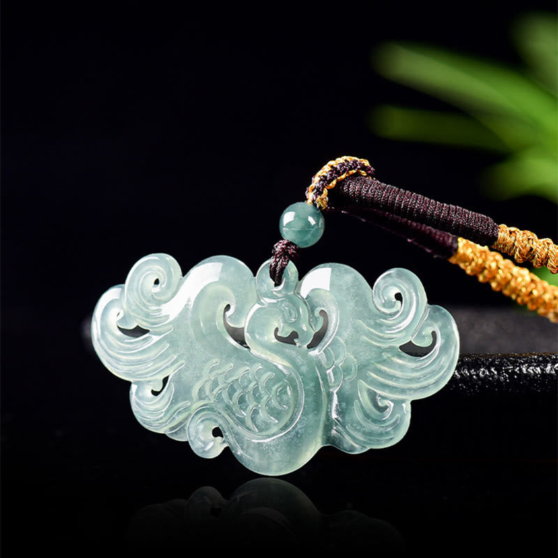 Buddha Stones Collar con colgante de jade fénix chino y cadena de la suerte - image 1