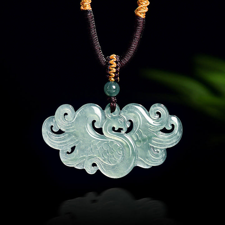 Buddha Stones Collar con colgante de jade fénix chino y cadena de la suerte - image 7