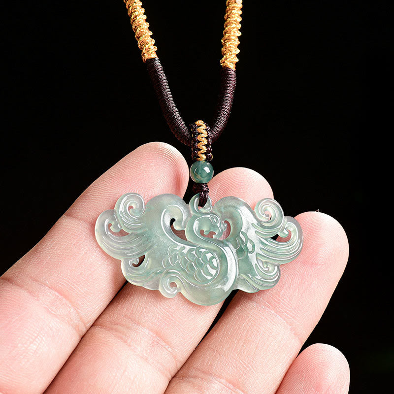 Buddha Stones Collar con colgante de jade fénix chino y cadena de la suerte - image 2