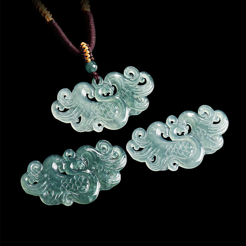 Buddha Stones Collar con colgante de jade fénix chino y cadena de la suerte - image 3