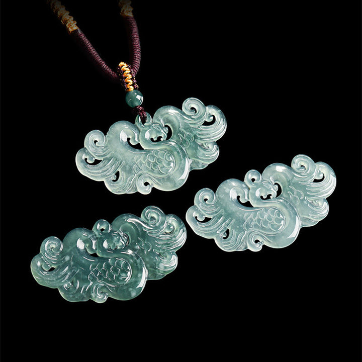 Buddha Stones Collar con colgante de jade fénix chino y cadena de la suerte - image 3