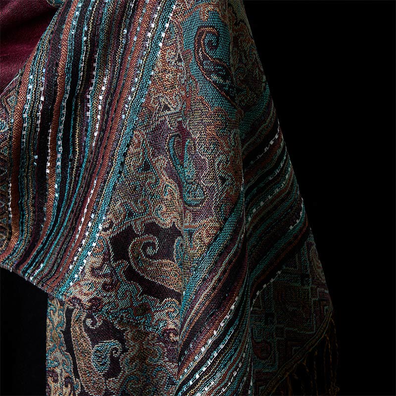 Bufanda chal suave con borlas y diseño geométrico de rayas y flores de anacardo de primavera con Buddha Stones - image 10