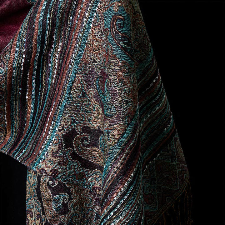 Bufanda chal suave con borlas y diseño geométrico de rayas y flores de anacardo de primavera con Buddha Stones - image 10