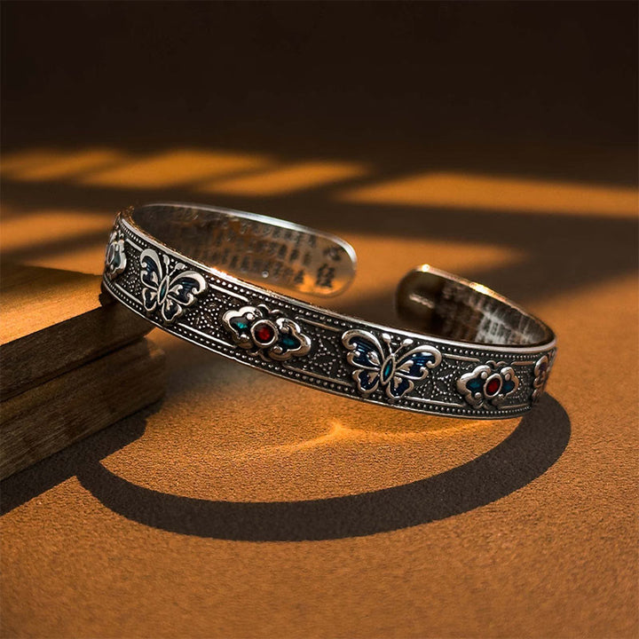 Pulsera ajustable abierta con Buddha Stones, corazón, sutra, mariposa, cobre, esmalte, curación - image 2