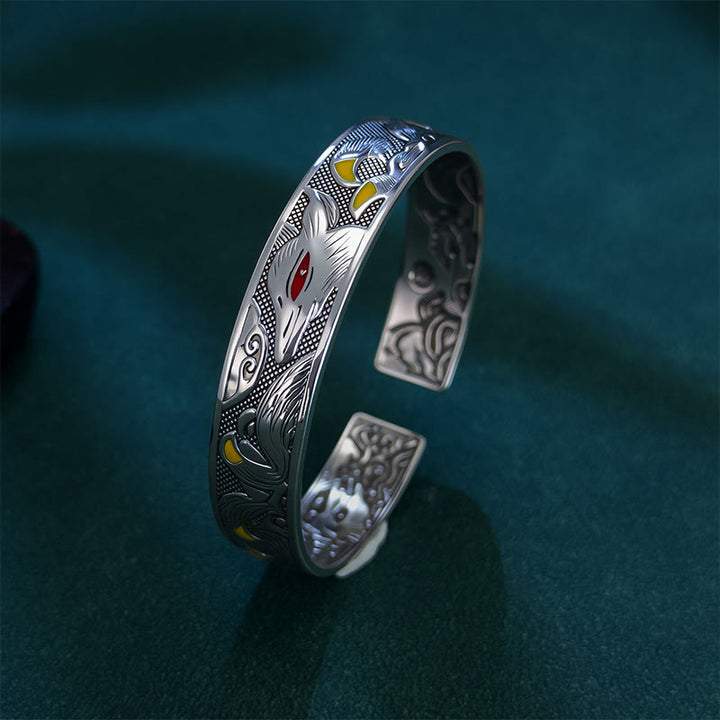 Pulsera ajustable abierta con protección de zorro de nueve colas y Buddha Stones de cobre - image 2