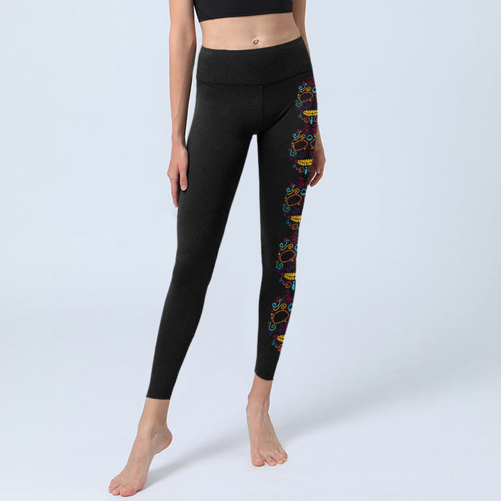 Leggings de yoga para mujer con diseño de calaveras coloridas y Buddha Stones - image 5