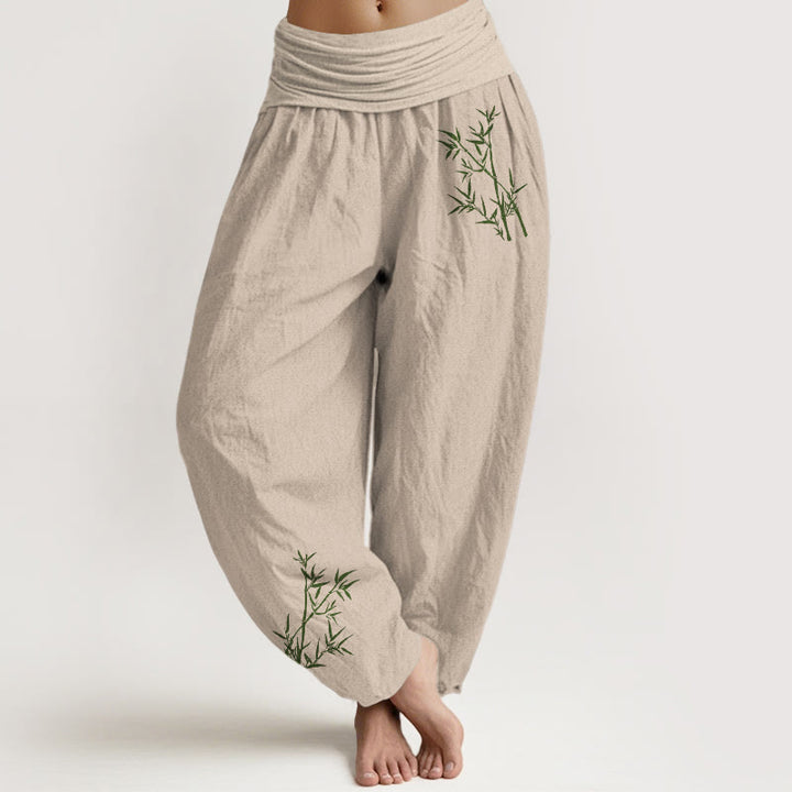 Pantalones harén de algodón puro con cintura elástica para mujer, estampado de Buddha Stones y bambú verde - Broncearse - US22，UK/AU26，EU54 (6XL) - image 11