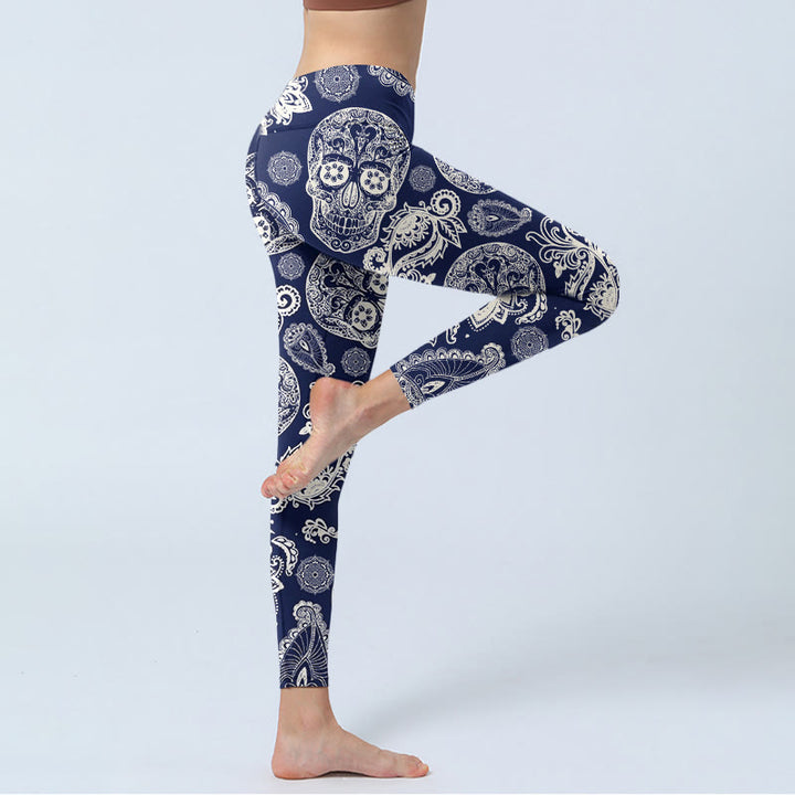 Leggings de yoga para mujer con estampado de calavera y plantas de cachemira y Buddha Stones - image 3