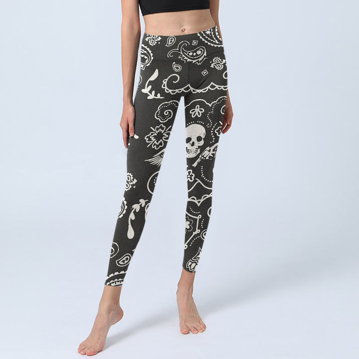 Leggings de yoga para mujer con estampado de calavera y alas de Buddha Stones de cachemira - image 5