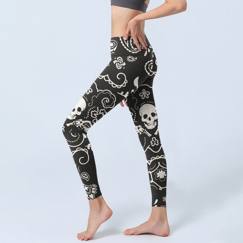 Leggings de yoga para mujer con estampado de calavera y alas de Buddha Stones de cachemira - image 4