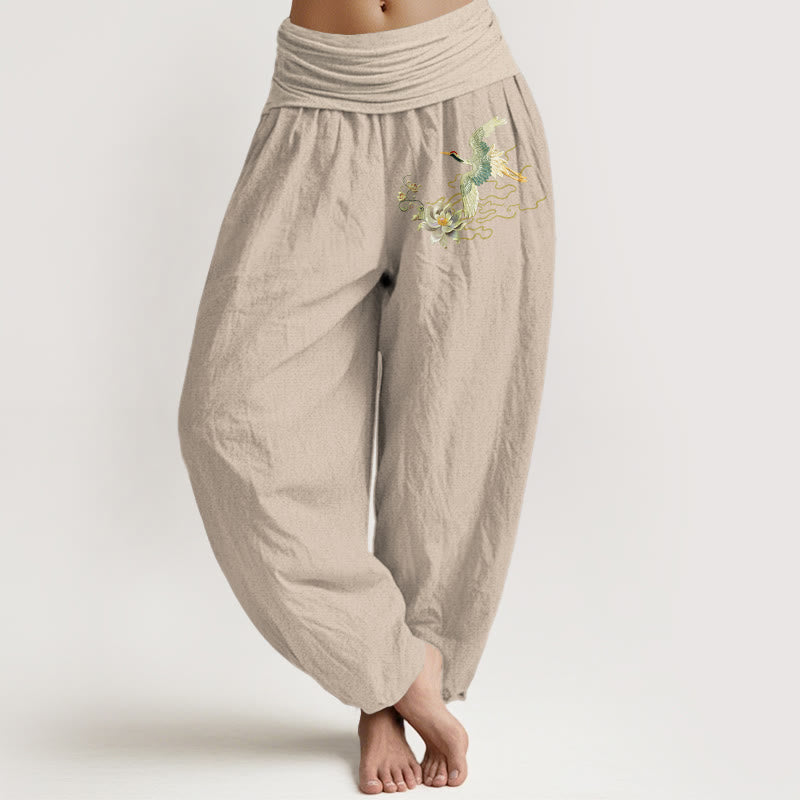 Pantalones harén de algodón puro con cintura elástica para mujer, con estampado de loto y Buddha Stones - Broncearse - US22，UK/AU26，EU54 (6XL) - image 11