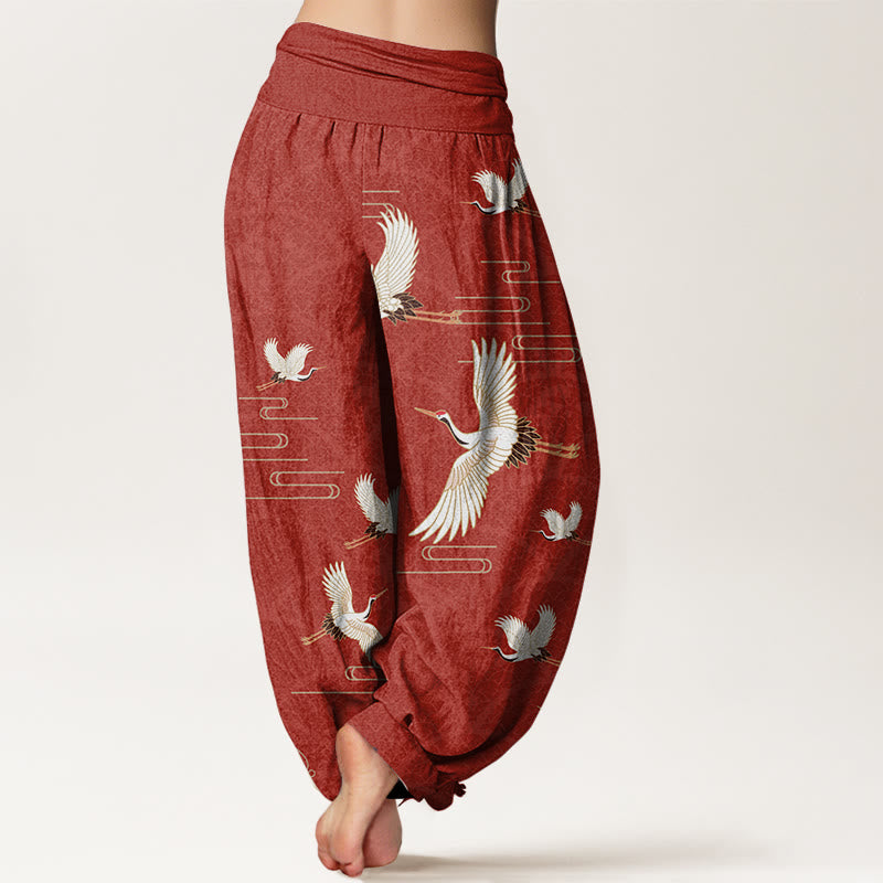 Pantalones harén de algodón puro con cintura elástica para mujer, estampado de grullas y ondas de Buddha Stones - image 10