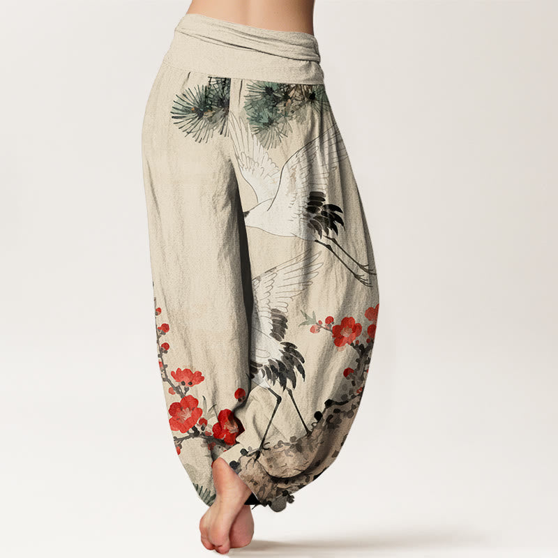Pantalones harén de algodón con cintura elástica para mujer, estampado de Buddha Stones y flores de ciruelo - image 2