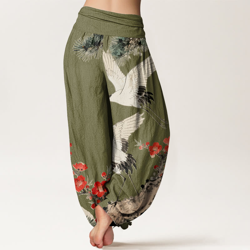 Pantalones harén de algodón con cintura elástica para mujer, estampado de Buddha Stones y flores de ciruelo - image 7