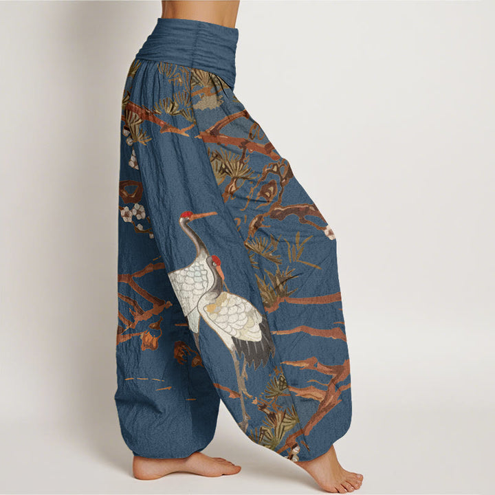 Pantalones harén de algodón con cintura elástica para mujer, estampado de Buddha Stones , flores de ciruelo, grullas y pinos - image 6
