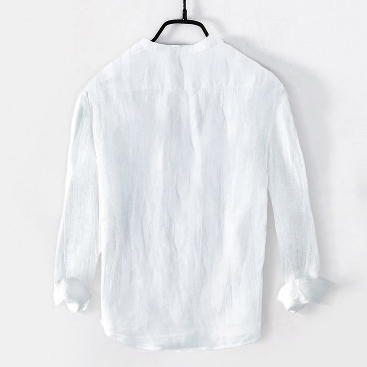 Camisa de manga larga de lino y algodón para hombre con diseño de grullas, nubes y Buddha Stones, con botones y botones. - image 7