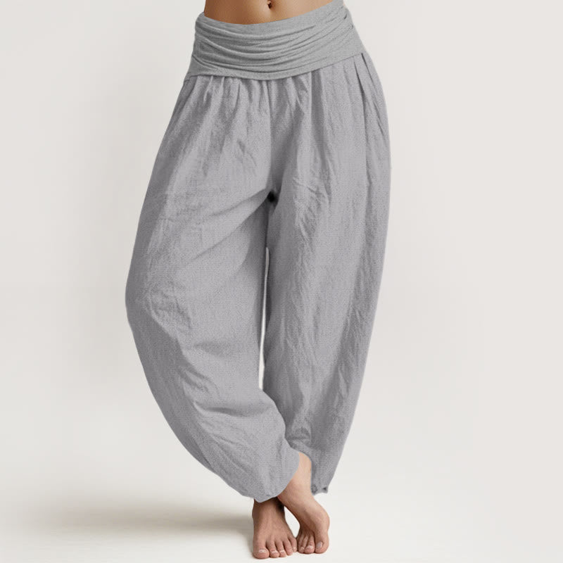 Pantalones harén de algodón puro gris claro con cintura elástica para mujer Buddha Stones - Gris claro - US22，UK/AU26，EU54 (6XL) - image 0