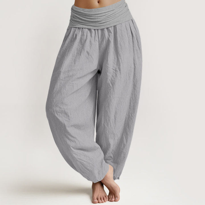 Pantalones harén de algodón puro gris claro con cintura elástica para mujer Buddha Stones - Gris claro - US22，UK/AU26，EU54 (6XL) - image 0
