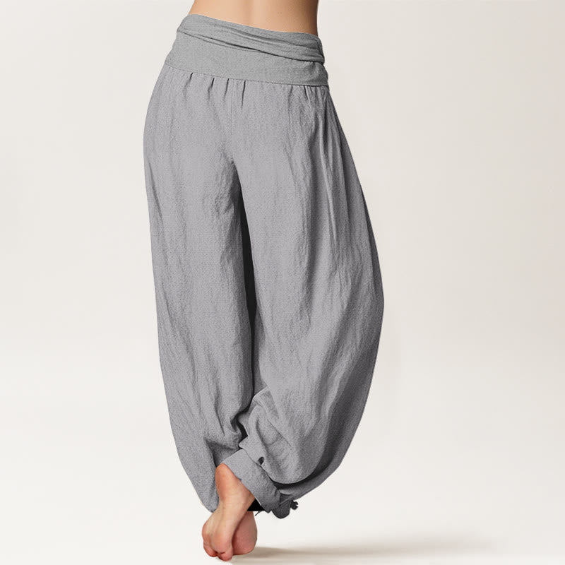 Pantalones harén de algodón puro gris claro con cintura elástica para mujer Buddha Stones - image 1