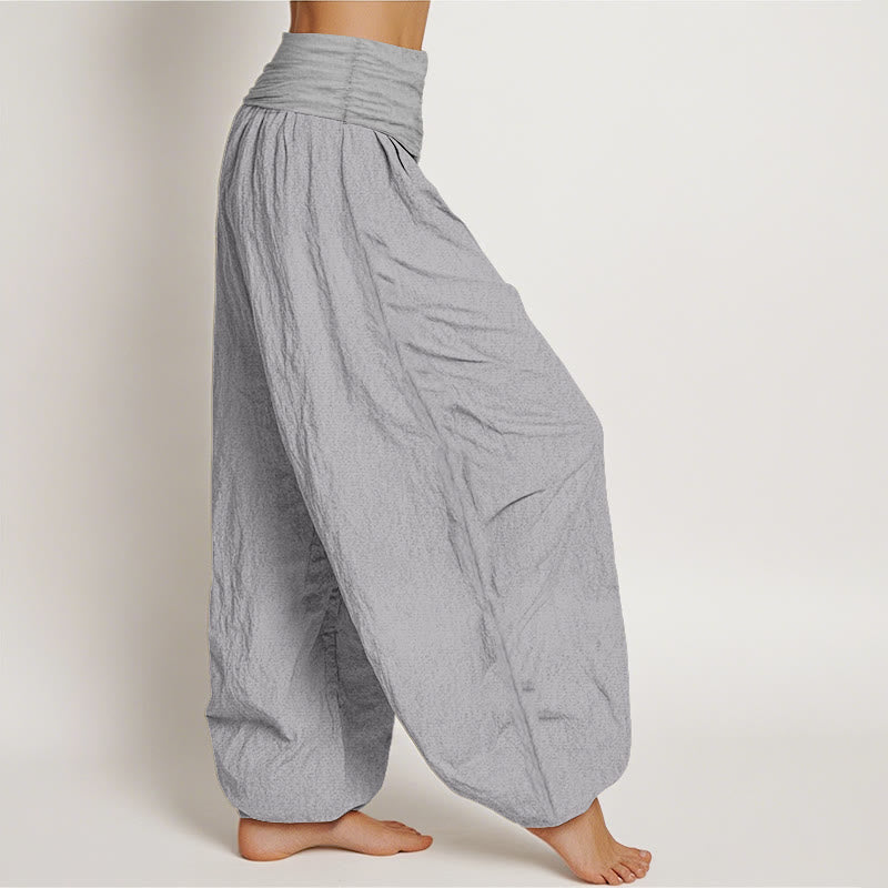 Pantalones harén de algodón puro gris claro con cintura elástica para mujer Buddha Stones - image 2