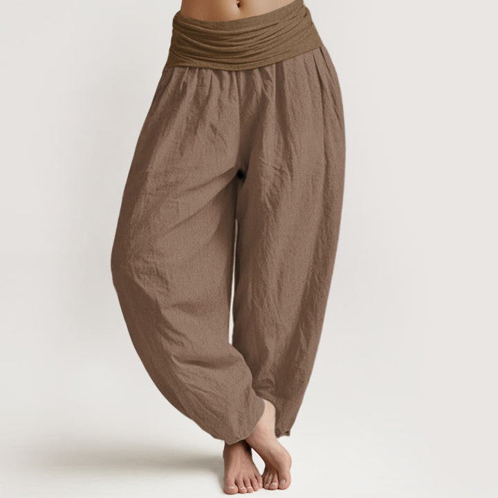 Pantalones harén de cintura elástica para mujer, de algodón puro y color tostado, Buddha Stones - Broncearse - US22，UK/AU26，EU54 (6XL) - image 0
