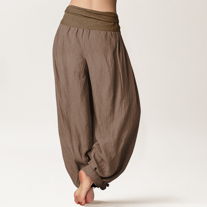 Pantalones harén de cintura elástica para mujer, de algodón puro y color tostado, Buddha Stones - image 1