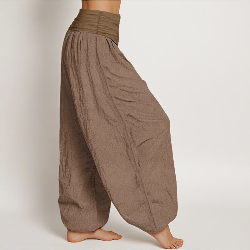 Pantalones harén de cintura elástica para mujer, de algodón puro y color tostado, Buddha Stones - image 2