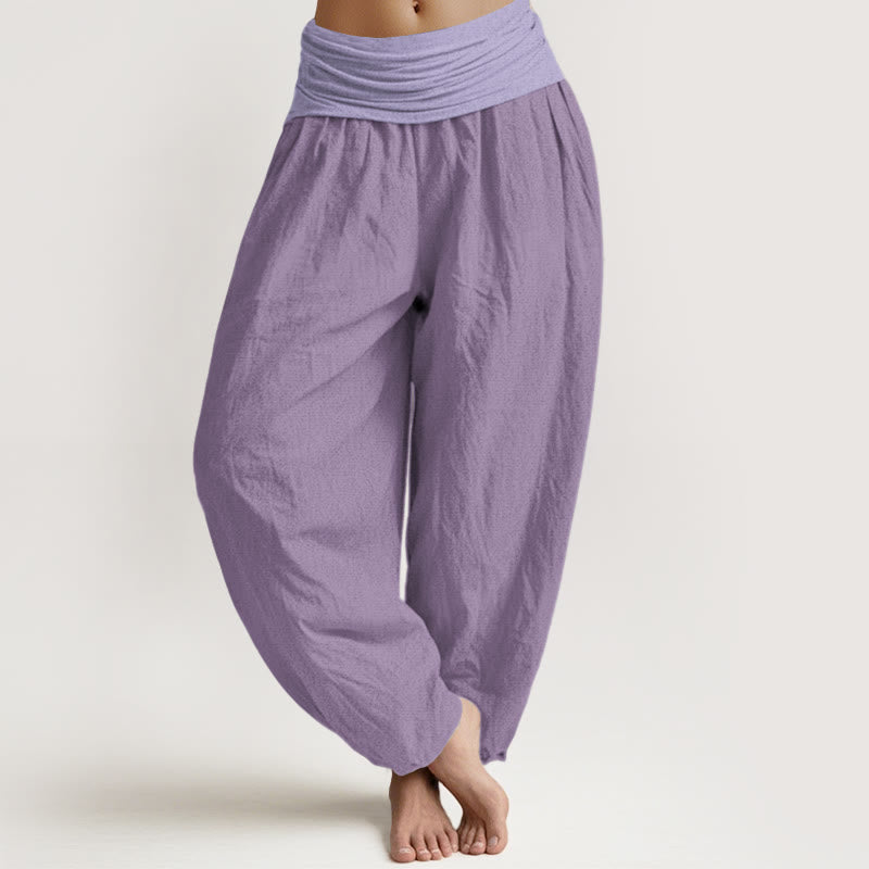 Pantalones harén de cintura elástica para mujer con estampado de ciruela y algodón puro Buddha Stones - Ciruela - US22，UK/AU26，EU54 (6XL) - image 0